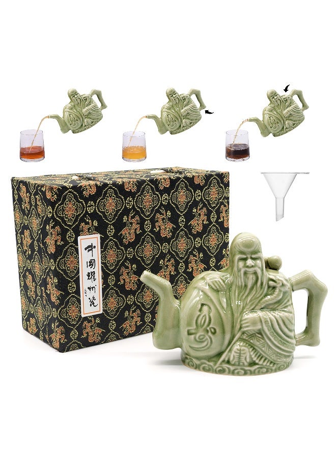 LURRIER Assassins Teapot, Handmade Chinese Ceramic Tea Kettle, One Pot Three Drinks,Two Chambers Kettle, Drink Dispenser, Magic Trick Kettle with Gift Box,16 oz(Green) - Image 1